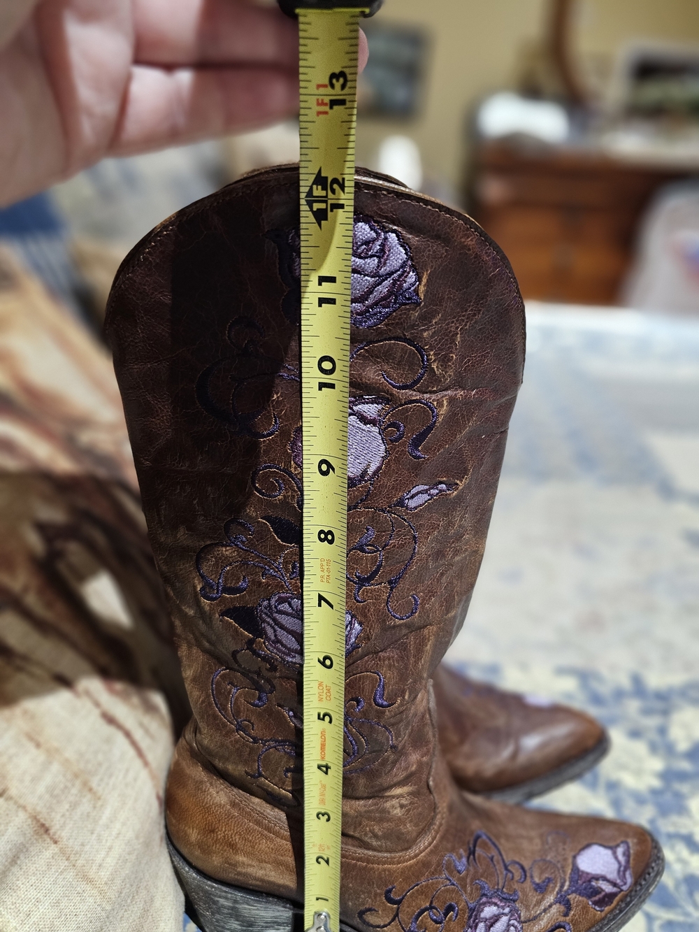 Old Gringo Brown Leather Cowboy Boots with Purple Floral Embroidery - Picture 9 of 10